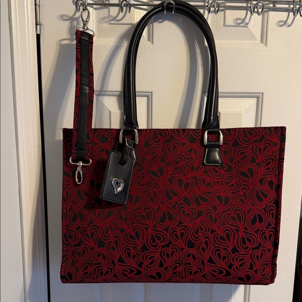 Diane Von Furstenberg Red and Black Heart Tote travel laptop